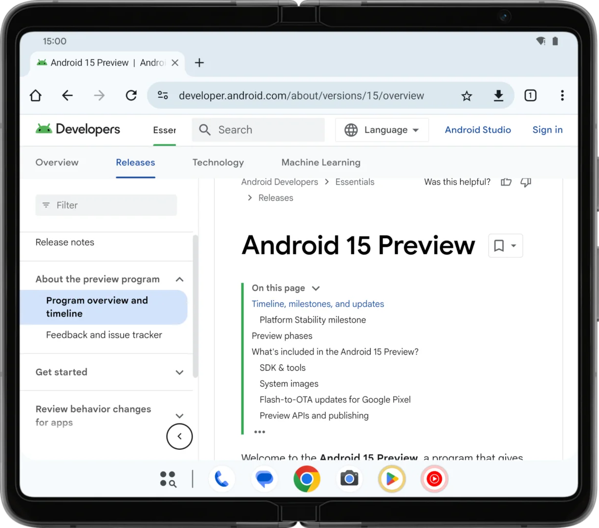 Android 15 pastāvīgā uzdevumjosla