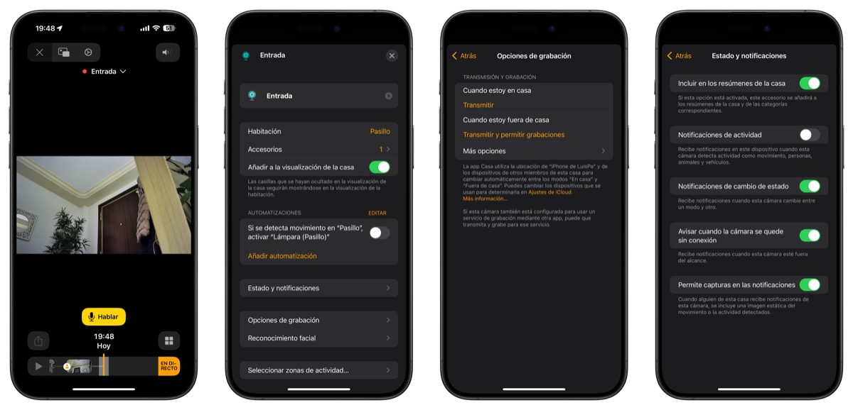 Kamera lietotnē Home