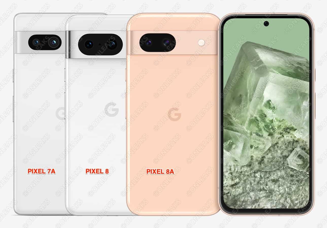 Google Pixel 8a pozē kopā ar Pixel 8 un Pixel 7a
