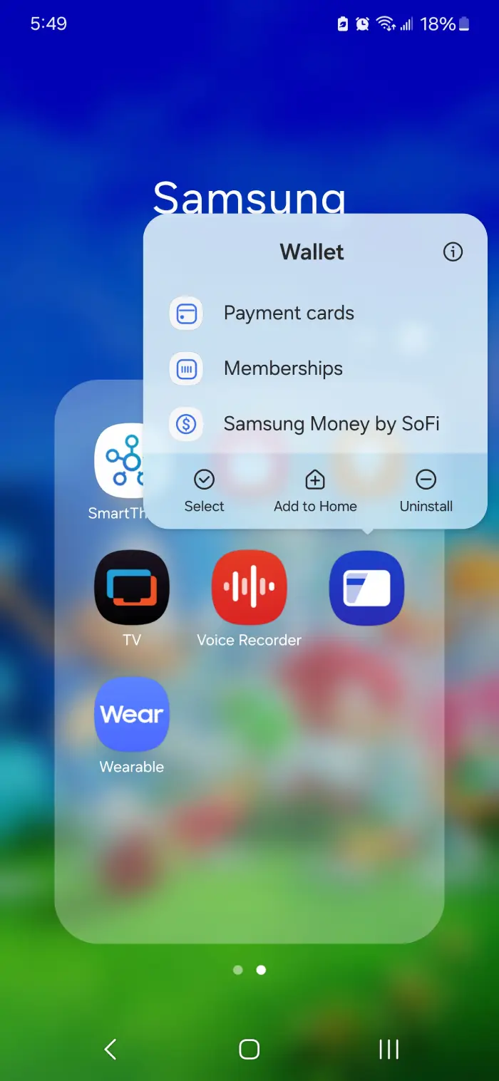 Samsung atinstalējiet Samsung maku