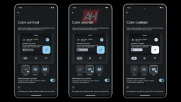Android krāsu kontrasta salīdzinājums ar maksimālu teksta kontrastu tumši AH