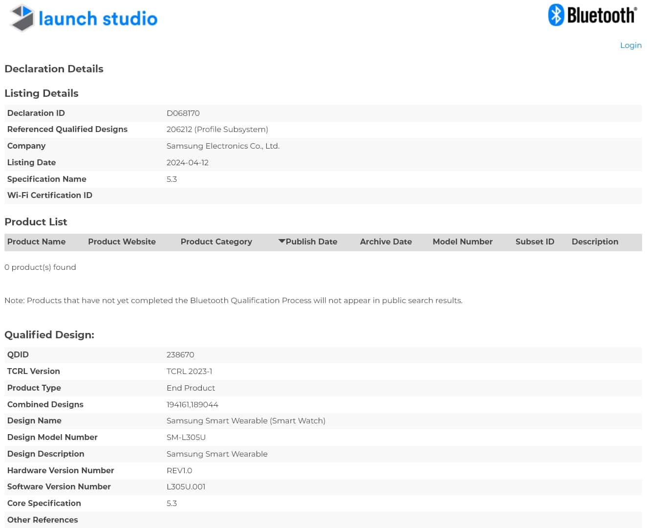 Samsung Galaxy Watch 7 Bluetooth sertifikācija