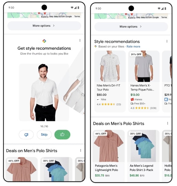 Google stila ieteikumu opcijas