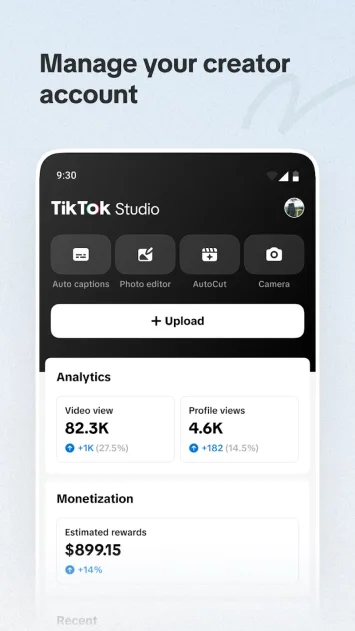 TikTok Studio pārvaldīt kontu
