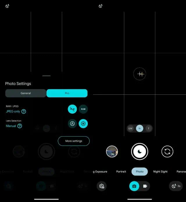 Pikseļu kameras objektīva izvēles funkcija