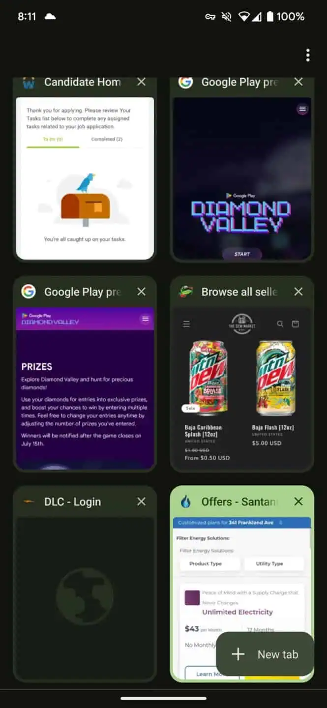 Google Chrome jaunā cilne FAB