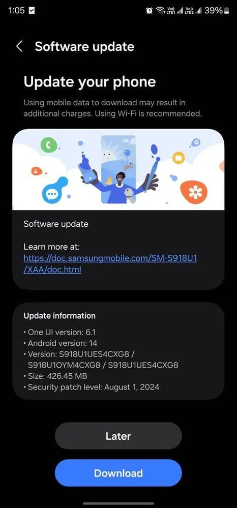 Galaxy S23 2024. gada augusta atjauninājums