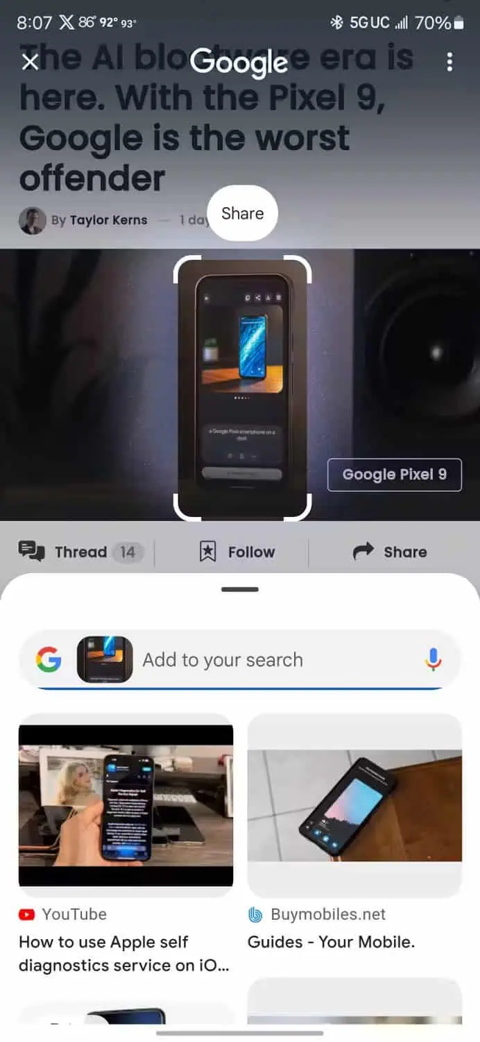 Apzīmējiet apli, lai meklētu apgriešanas daļu