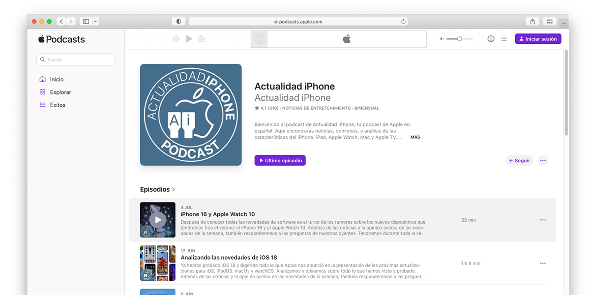 Apple Podcasts en versión web