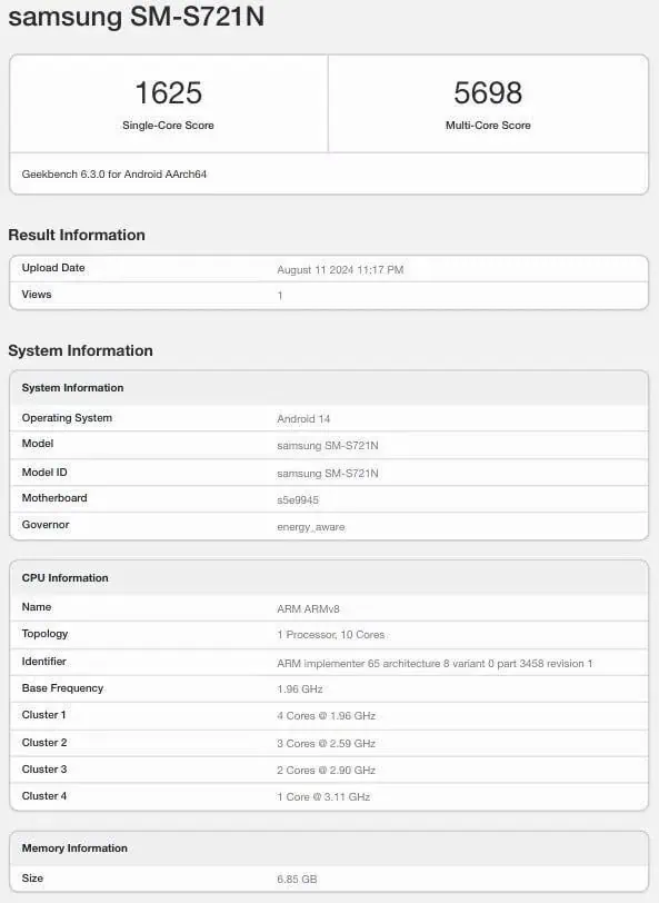 Galaxy S24 FE Geekbench