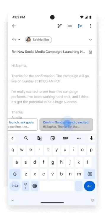 Gmail viedās atbildes Gemini (2)