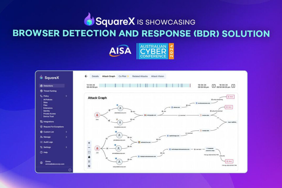 SquareX piedāvā nozares pirmo pārlūkprogrammas noteikšanas atbildes risinājumu AISA Melbourne CyberCon 2024