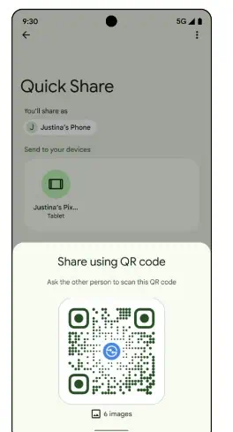 Ātrās koplietošanas QR kodu funkcionalitāte
