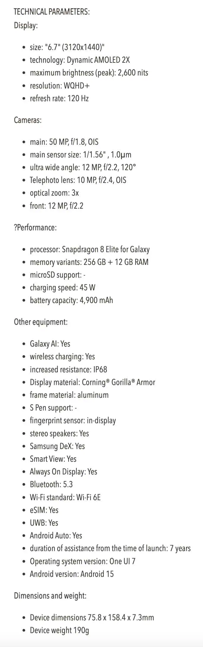 galaxy s25 plus specifikācijas