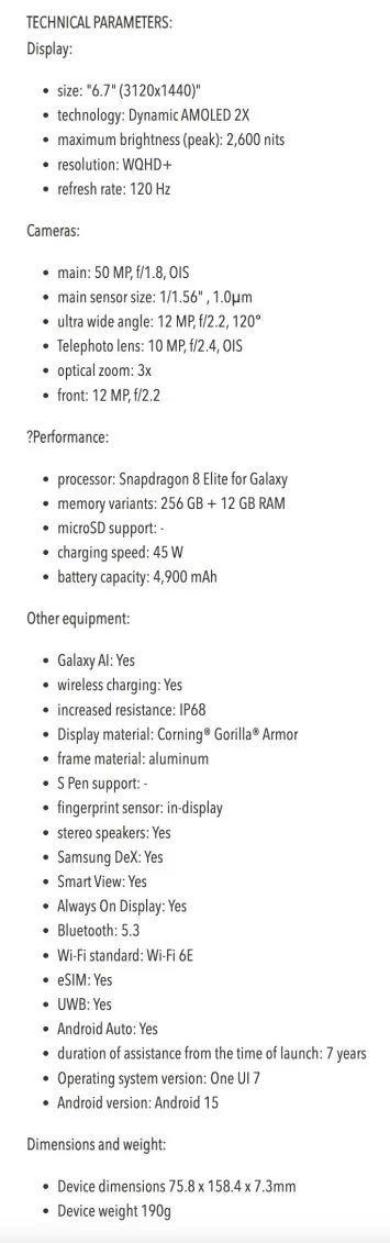 galaxy s25 plus specifikācijas