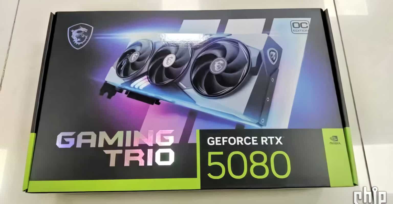 MSI GeForce RTX 5080 GPU noplūde, parādot trīskāršus ventilatorus, 16 GB VRAM