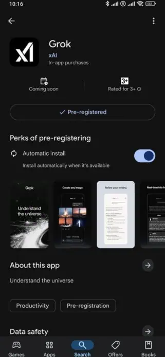 Grok Android App Pre reģistrācija Google Play veikals (1)