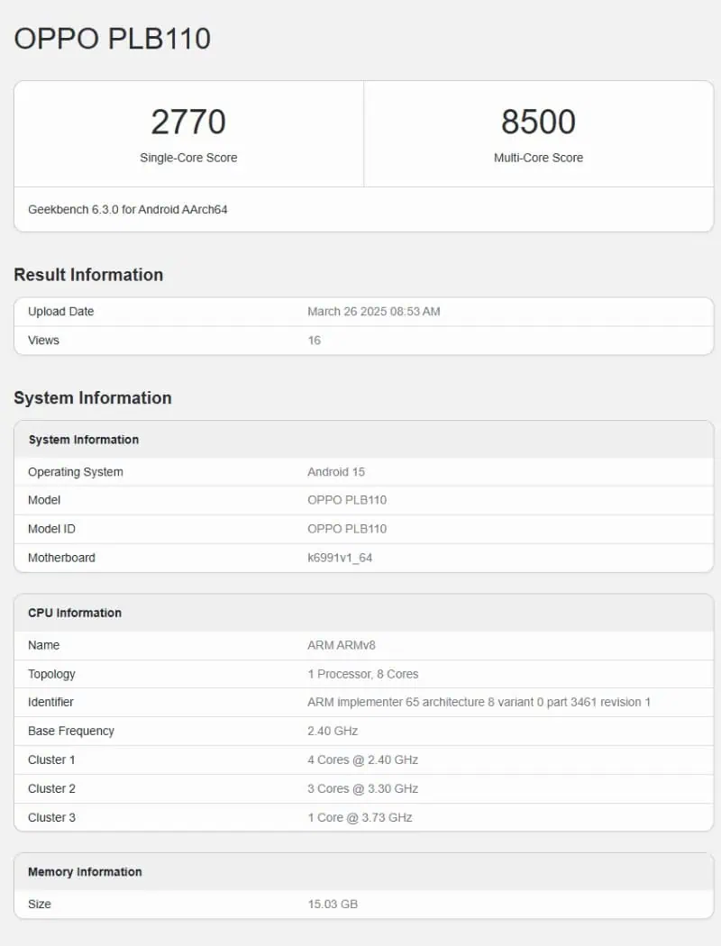 OPPO Atrod X8S geekbench