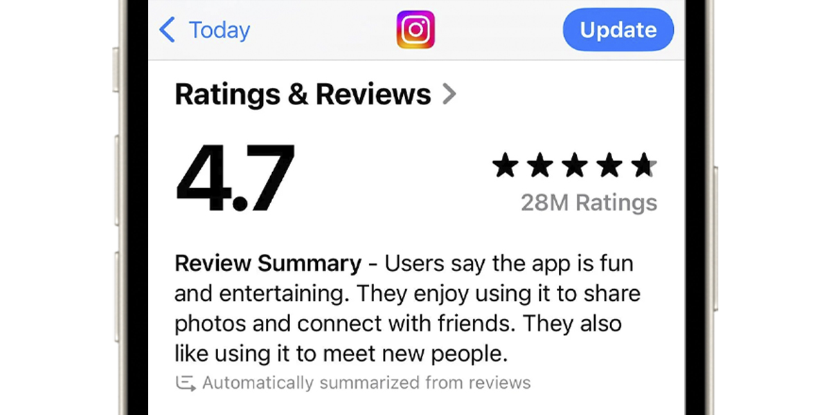 Reseñas IA App Store en iOS 18.4