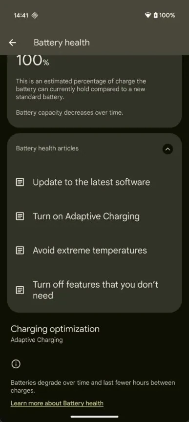Android 16 akumulatora veselība 4 387W 864H JPG