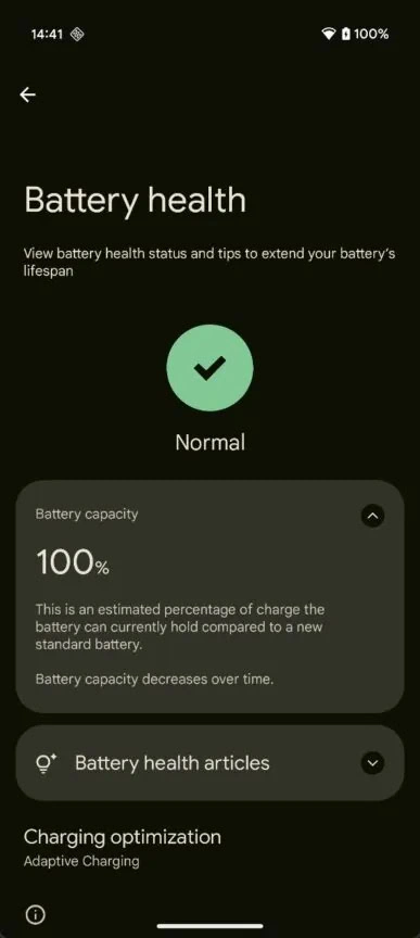Android 16 akumulatora veselība 3 387W 864H JPG