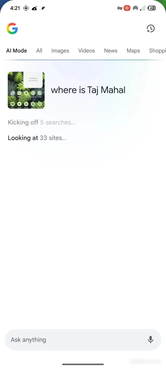 Aplis meklēšanai, izmantojot Google meklēšanu AI Mode 4 mērogā