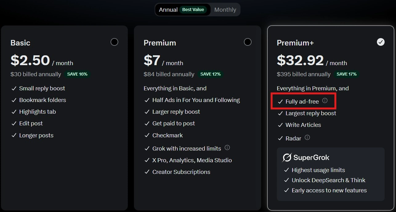 X premium+ parādot reklāmas