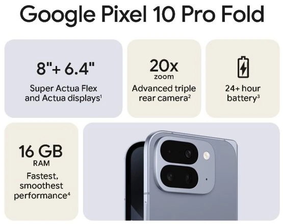 Google Pixel 10 Pro Fold Specs funkciju noplūde