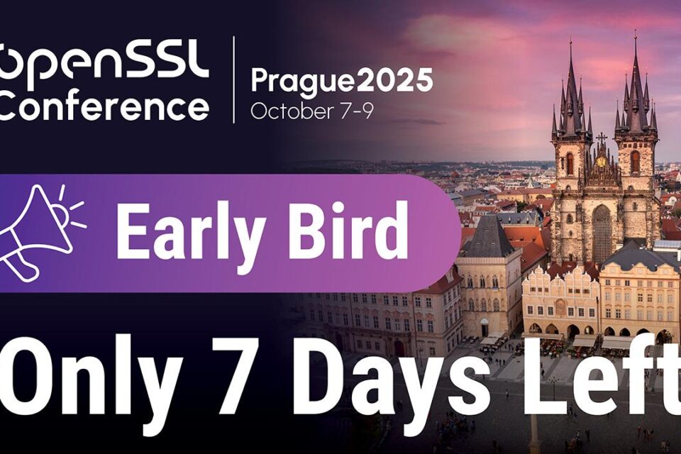 Atlikušas tikai 7 dienas agrīnai putnu reģistrācijai OpenSSL konferencē 2025