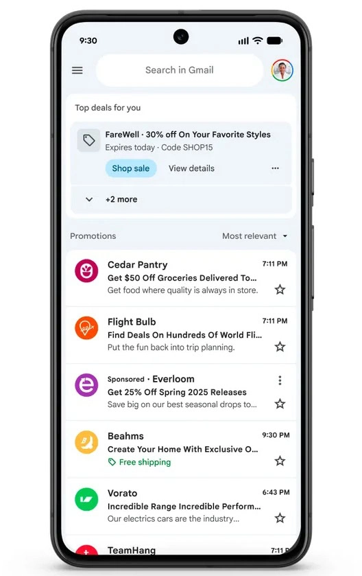 Gmail akciju e -pastu atjaunināšana