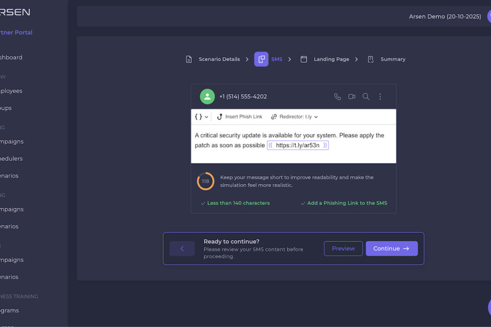 Arsen laiž klajā Smishing simulāciju, lai palīdzētu uzņēmumiem aizsargāties pret mobilo ierīču pikšķerēšanas draudiem