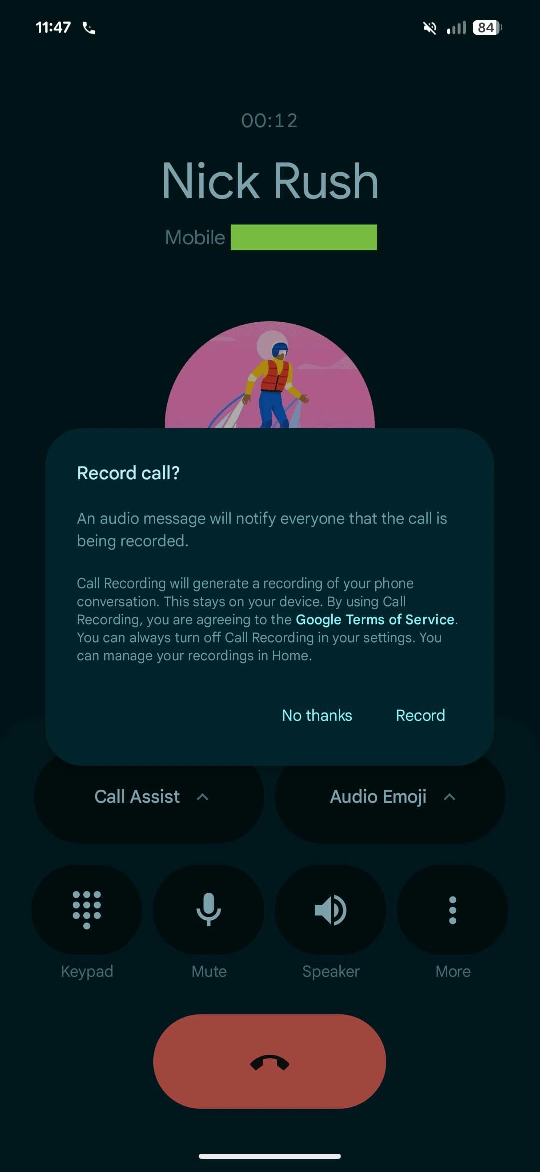 Tālruņa lietotnes zvanu ierakstīšanas apstiprinājums