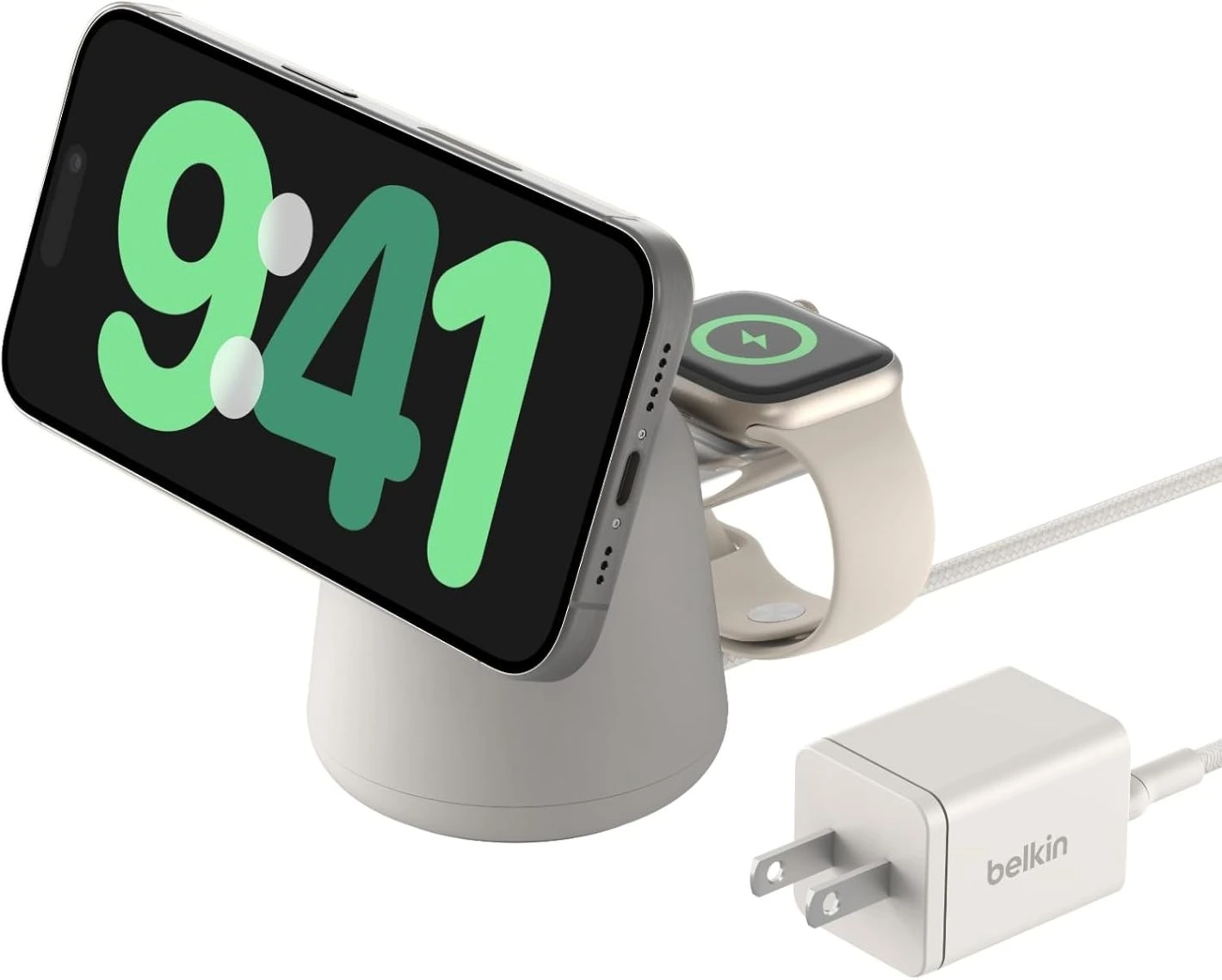 Belkin 2 in 1 Qi2 lādētājs tālrunis un pulkstenis
