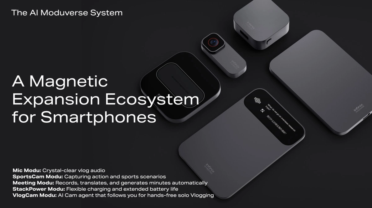 6 Infinix AI ModuVerse moduļu ekosistēmas magnētiskie piederumi