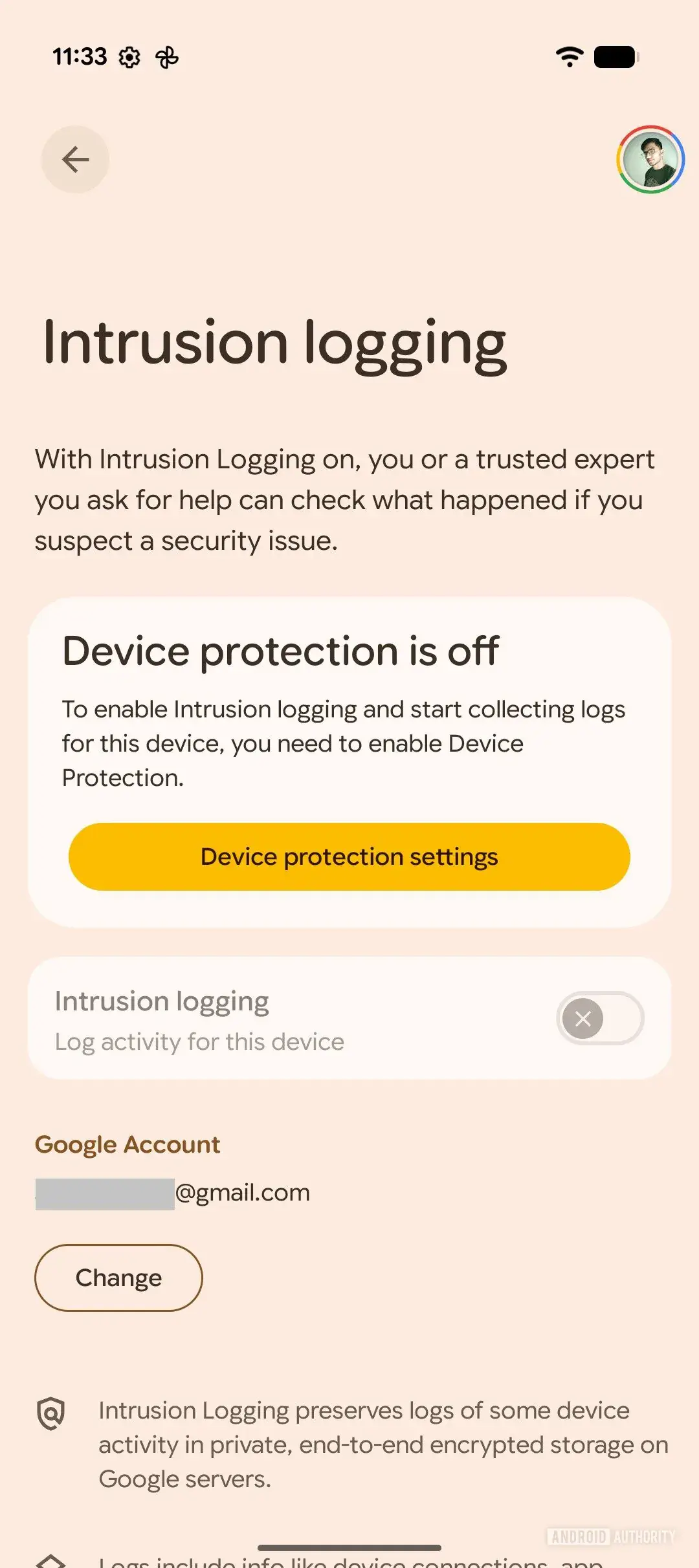 Android 16 ielaušanās reģistrēšanas iestatījumi