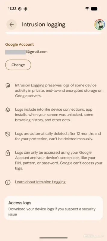 Android 16 ielaušanās reģistrēšanas žurnāli
