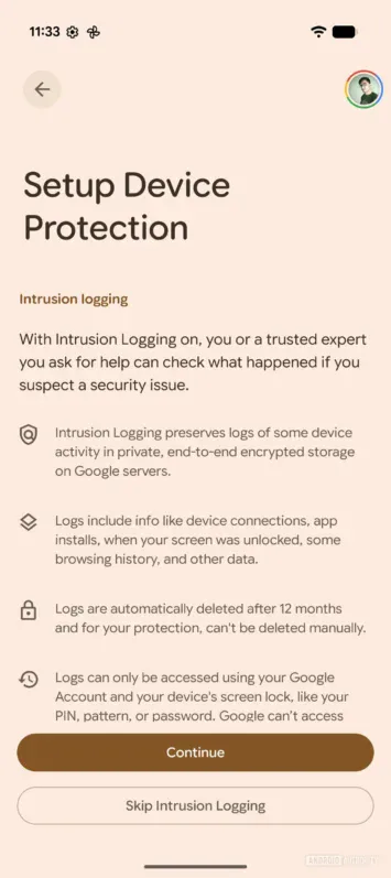 Android 16 ielaušanās reģistrēšanas iestatīšana