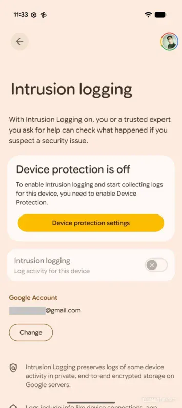 Android 16 ielaušanās reģistrēšanas iestatījumi