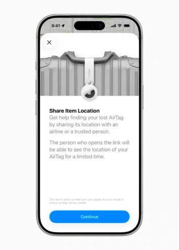 Apple AirTag Share Item Atrašanās vieta iekļauts jpg liels 2x