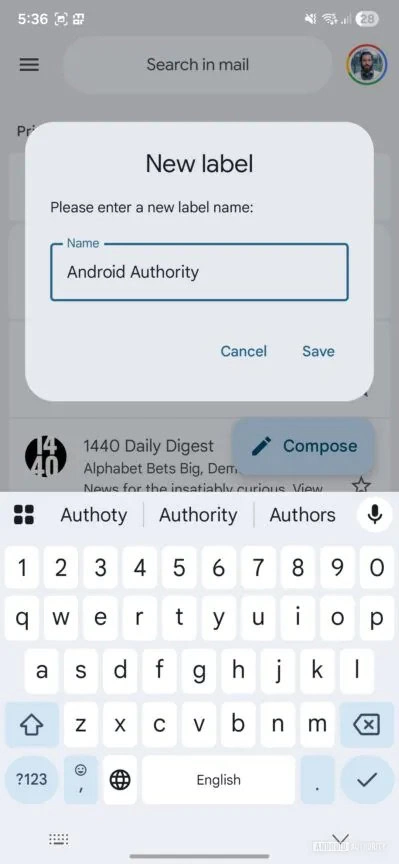 Gmail izveidot etiķeti