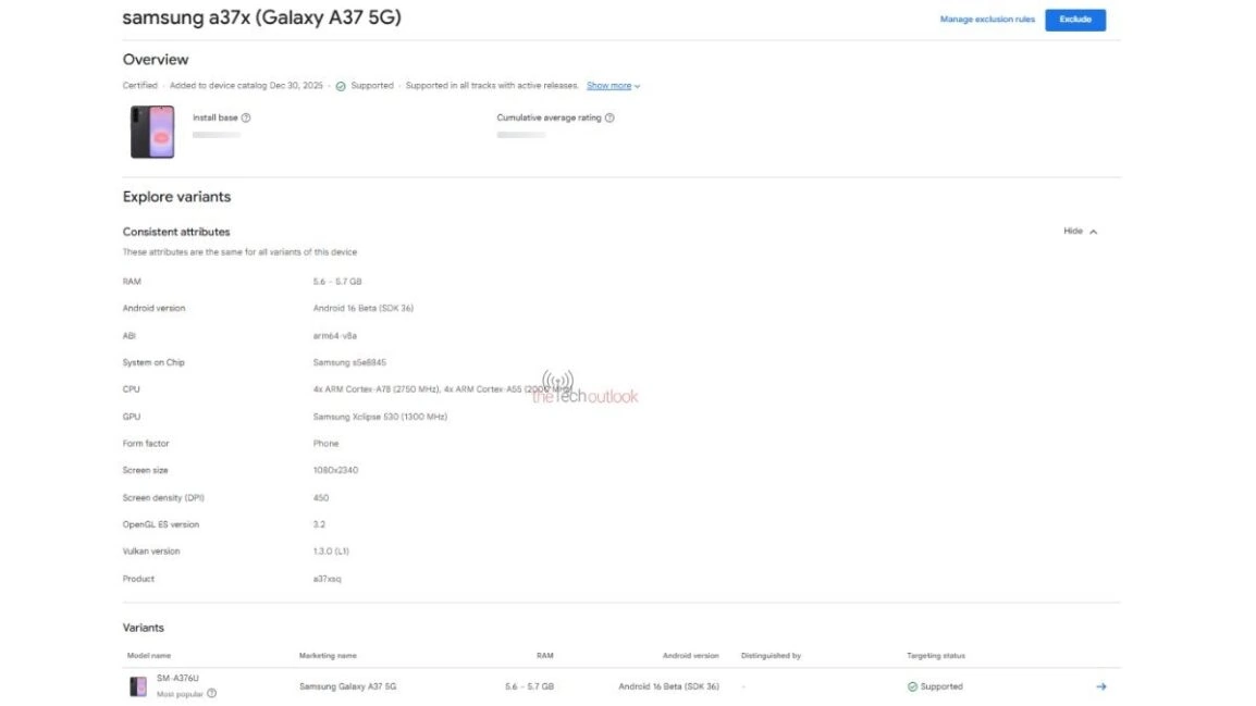 Galaxy A37 Google Play Console 2