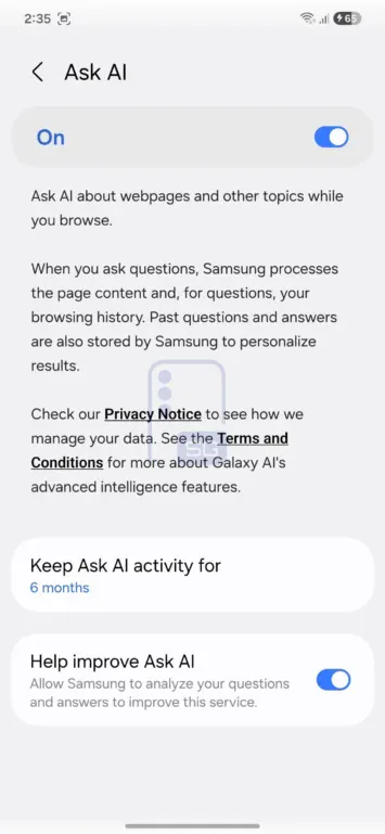 One UI 9 Ask AI funkcija Samsung interneta pārlūkprogrammas lietotne 3