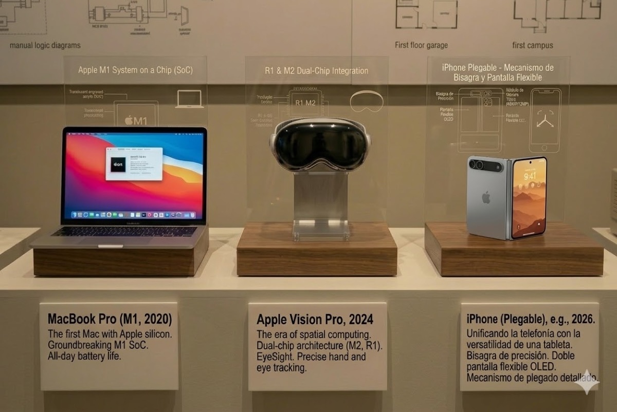 MacBook M1 Vision Pro un salokāms iPhone