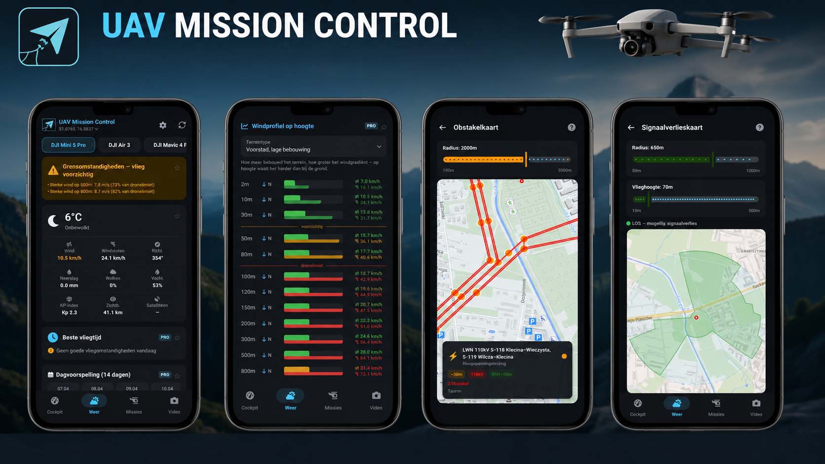UAV Mission Control nodrošina laikapstākļu datus, kas pielāgoti jūsu drona tipam