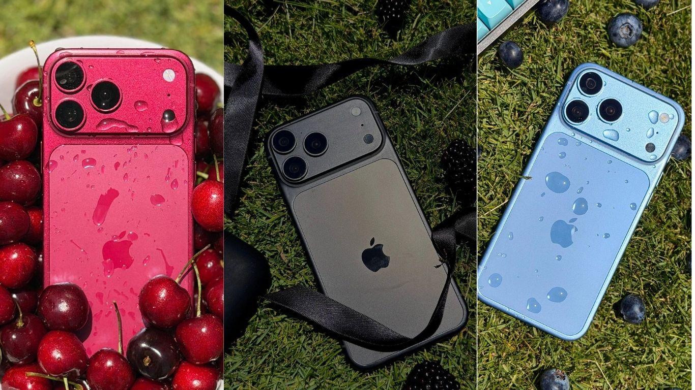 iPhone 18 Pro melni un zili modeļi iPhone 18 Pro melnā un gaiši zilā krāsā